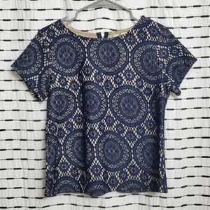 Tacera Navy Lace Zip Back Shirt